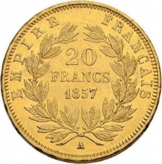 Золотая монета 20 франков Франция, Au 900, 6,45 г